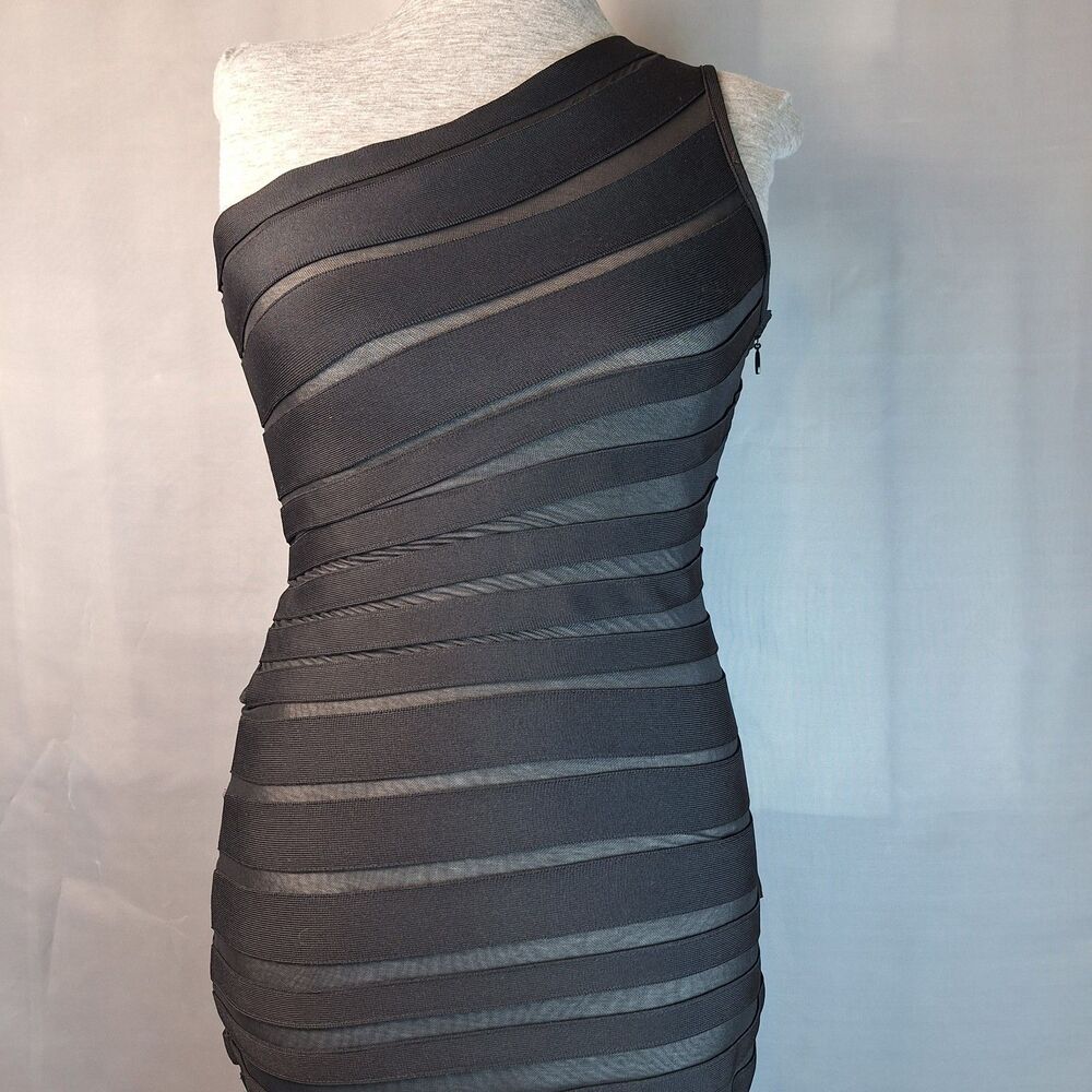 Y2K Whimsigoth One Shoulder Bandage Dress Bodycon Striped Cyber Grunge Party Sm